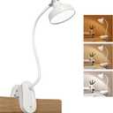 Clip On Clamp Light for Bed Headboard,Rechargeable Desk Lamp,3 Colors (White/Warm White/Warm),Dimmable 360 Gooseneck,20 LED,Eye-Caring Light for Study & WorkCollege Dorm Essentials for Girls & Guys