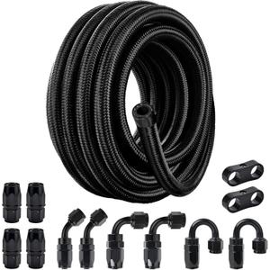EVIL ENERGY 6AN Fuel Line Kit, 6AN Nylon Braided Fuel Line Hose Fitting Kit CPE 25FT Black