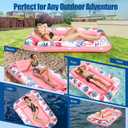 Tanning Pool Floats for Adults with Cup Holder & Pillow, Thick UV-Resistant PVC Portable Float for Backyard, Pool, Lake - Compact Design, Easy Inflation, Durable for Tanning & Relaxation (Extra Large, Pink)