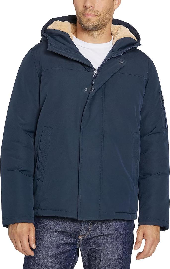 IZOD Men's Sherpa Lined Short Parka (Blue, XL)