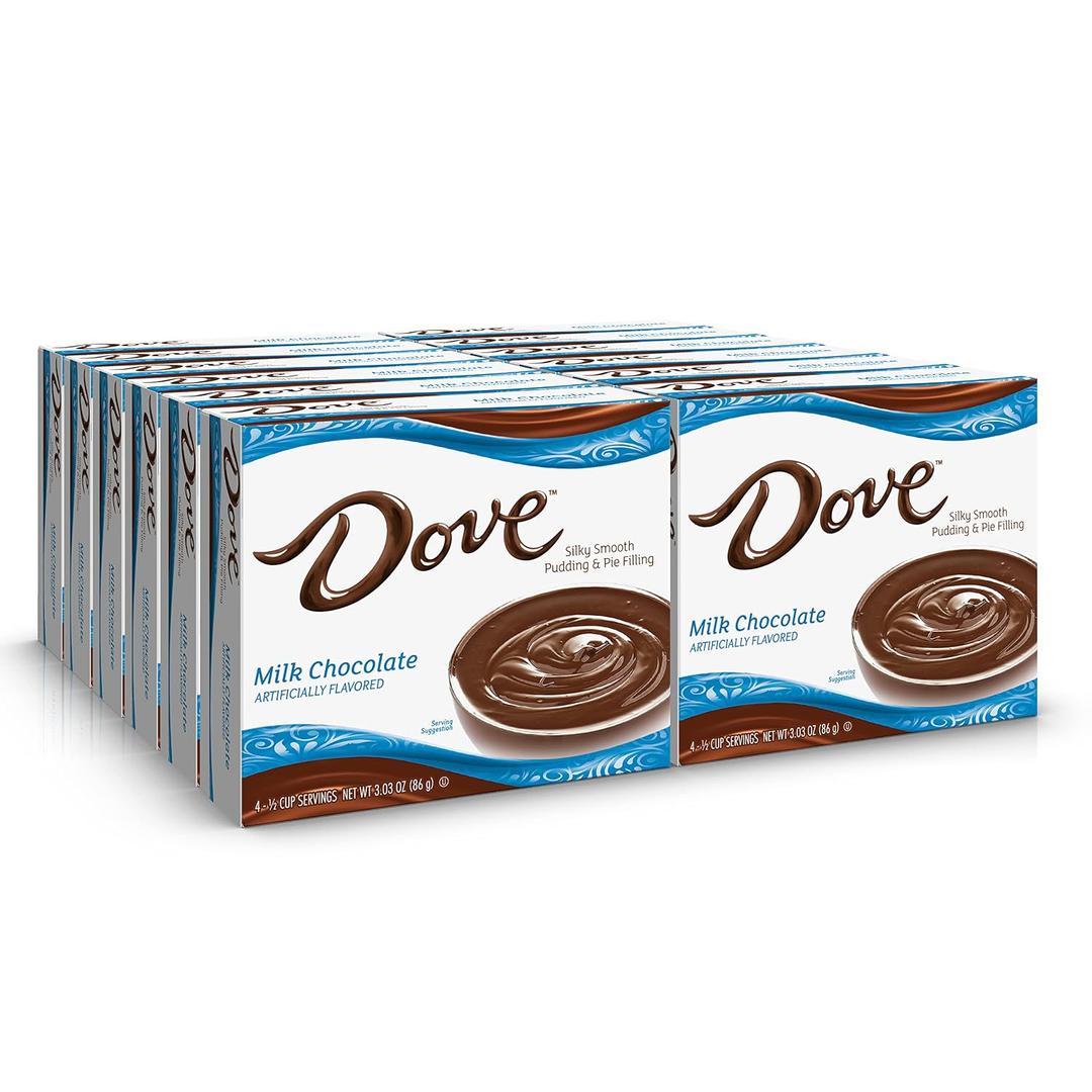 Dove Pudding Mix, 3.34 oz. Box (12 Pack), Milk Chocolate â€“ Rich Indulgent Pudding Mix and Pie Filling, 4 Servings Per Box, Made with Kosher Dairy (EXP 11/01/27)
