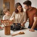 Wooden Cooking Utensil Set of 9  Natural Mango Wood Kitchen Tools with Holder & Spoon Rest | Nonstick Safe, Heat-Resistant, Eco-Friendly Wooden Spoons & Spatulas for Cooking & Serving