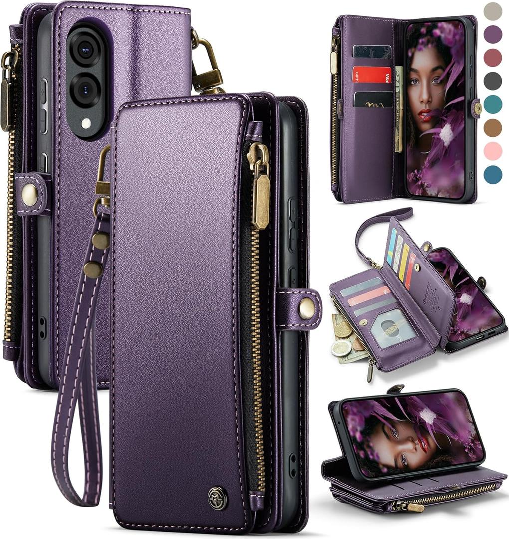 Defencase for Galaxy S25 Edge Case Wallet with RFID Blocking Card Holder for Women Men, Elegant PU Leather Magnetic Snap Flip Strap Zipper Phone Wallet Case for Samsung Galaxy S25 Edge 6.6", Purple