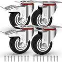 GBL Heavy Duty Castor Wheels with 2 Brakes + Screws - 75mm up to 200KG - Pack of 4 No Floor Marks Silent Caster for Furniture - Rubbered Trolley Wheels - Silver Castors
