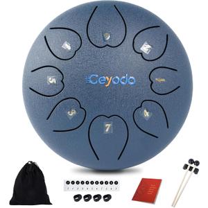 Rain Drum for Outside Garden, Steel Tongue Drum, Rain Chime Drum, Hand Pan Musical Instrument Christmas Gift with Bag for Adult, Mallets for Meditation Yoga (Navy, 6" 8 Notes,D Key)