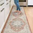 DEXI Kitchen Floor Mats Anti Fatigue, 23x86 Large Long Cushioned Vintage Runner Rug Waterproof, Standing Comfort Memory Foam Padded for Front Sink Laundry Office, Orange and White