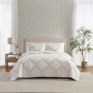 Laura Ashley - King Quilt Set, Super Soft & Breathable Embroidered Bedding with Matching Sham(s), Floral Home Decor (Floral Embroidery Pink, King)