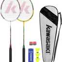 Kawasaki Badminton Set Professional Graphite Badminton Racket Lightweight & high Performance for Sports, Training and Entertainment Including 3 Badminton shuttlecocks & 2 overgrips & Carrying Bag