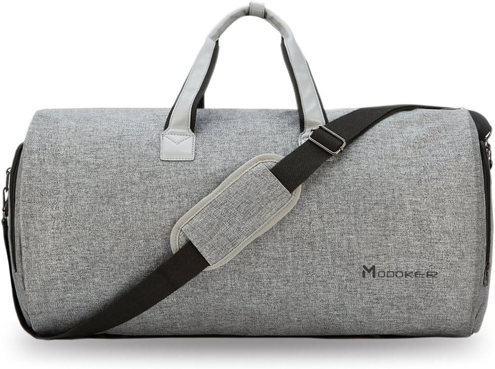 Modoker Convertible Garment Bag with Shoulder Strap, Carry on Garment Duffel Bag for Men Women - 2 in 1 Hanging Suitcase Suit Travel Bags (Grey) 