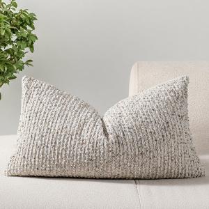 14x36 Cream Grey Decorative Body Pillow Cover for Bed Textured Boucle Striped Chic Modern Boho Accent Farmhouse Rectangular Long Lumbar Throw Pillow Case for Bedroom Living Room Home Decor Couch Sofa
