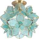 Bieye L11048 Flower Petals Tiffany Style Stained Glass Close to Ceiling Light for Home Decor (Light Blue, 12" Rose Lily)