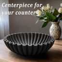 LIN CHUAN Ruffle Decorative Bowl, Large Fruit Bowl for Kitchen Counter, Stylish Key Bowl for Entry Table, Handcrafted Home Decor Display bowl, Artificial Stone Black