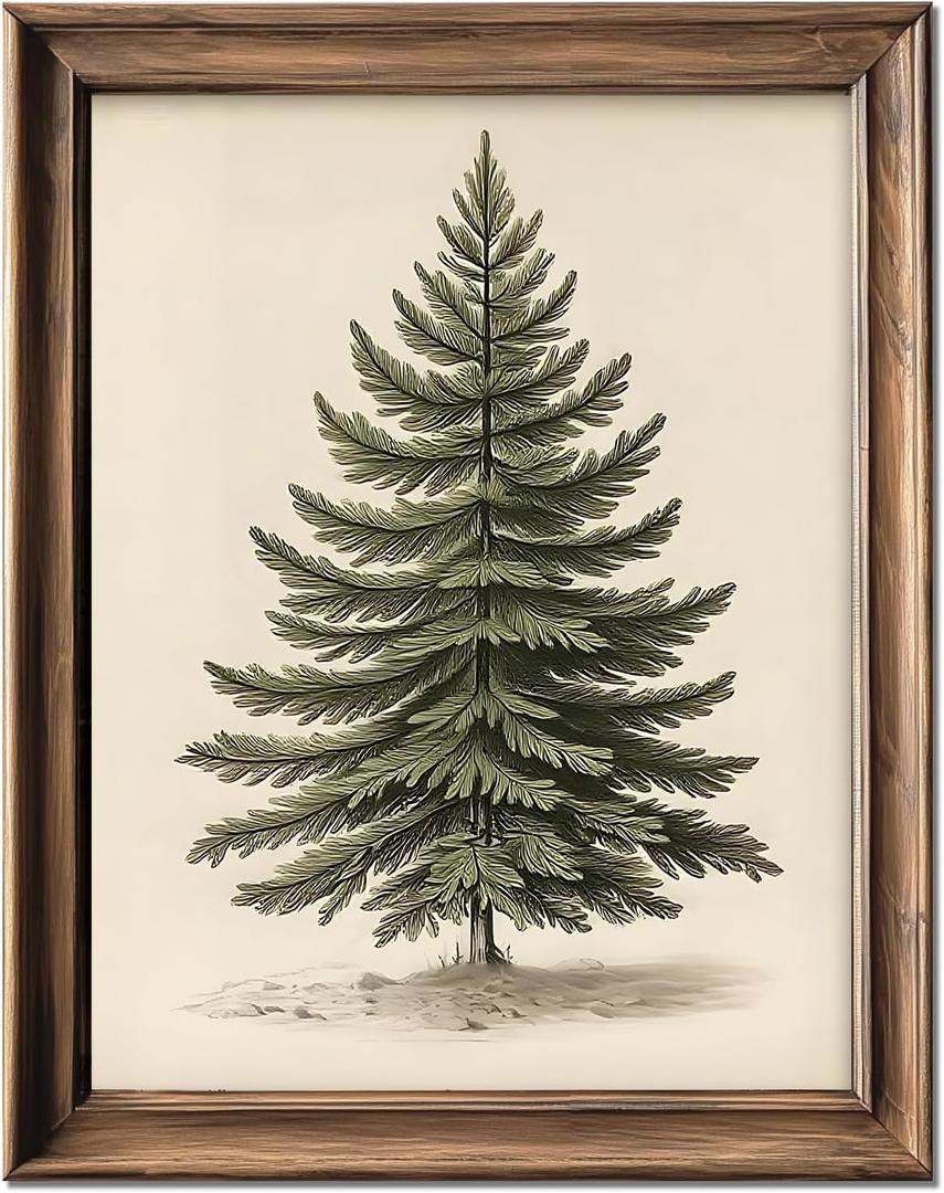 YHCTHT Vintage Christmas Tree Picture Wall Decor, Rustic Pine Tree Vintage Print, Winter Holiday Decor, Botanical Christmas Wall Art, Christmas Decoration Painting 8x10 inch Print Unframed