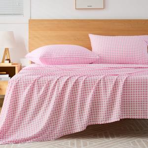 Pink Gingham Twin Sheet Set, 3-Piece Soft Brushed Microfiber Bed Sheets - 16" Deep Pocket Fitted Sheet, Wrinkle & Fade Resistant, Hotel Luxury Bedding