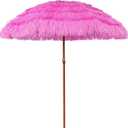 AMMSUN 7.5ft Hula Thatched Tiki Patio Beach Umbrella Hawaiian Style 10 Ribs UPF 50+ with Tilt Carry Bag for Outdoor Tiki Bar, Tropical Palapa, Patio Garden Beach Pool Backyard (Hot Pink)