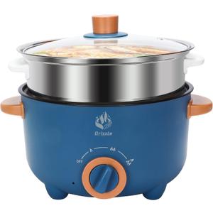 Drizzle 3L Hot Pot Cooker Skillet Steamer- Multifunction Frying Pan 110V Non-Stick Grill Stir-fried Stewed Cookware Steak Noodle Ramen Shabu Shabu Pot - Home Office Party Kitchen Dorm Cooking Blue