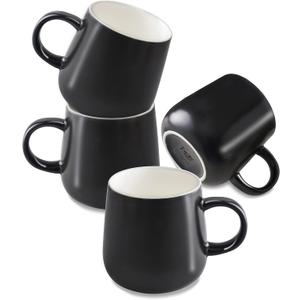 T-WARE 12 Oz Coffee Mugs, Waxy Black Mug Set of 4, Ceramic Mugs Coffee, Solid Color Coffee Cups Ceramic