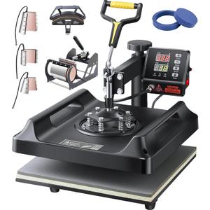 VEVOR 8 in 1 Heat Press Machine 15x15 Inch, 360 Swing Away Tshirt Press, Digital Professional Sublimation Heat Transfer for T Shirts Hat Cap Mug Plate (Black)