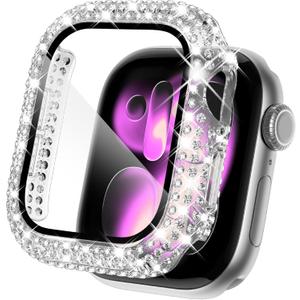 KADES Compatible with Apple Watch Series 3 2 1 with Built-in Tempered Glass Screen Protector Bling Crystal Diamond Rhinestone Full Protective Bumper Cover for Women (42mm,Clear)