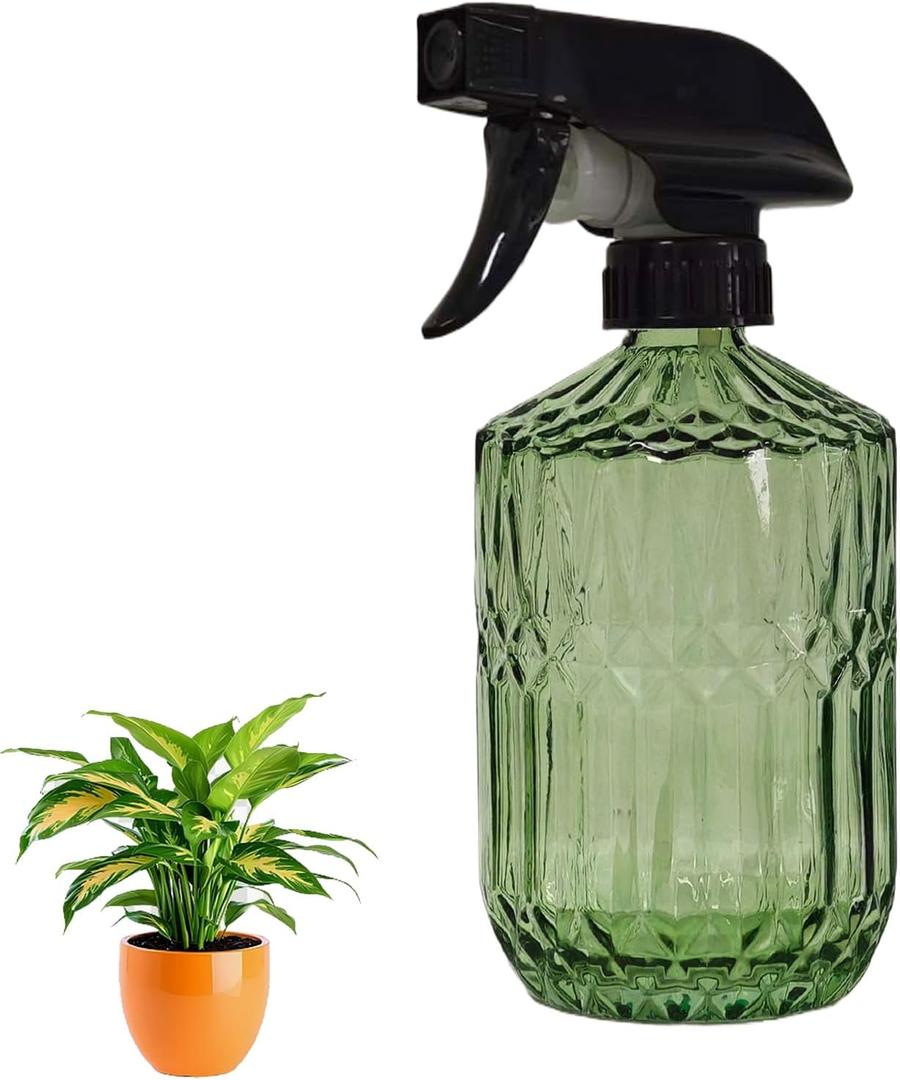 YYTSGG Glass Plant Mister Bottle, 15oz Refillable Water Spray Bottle with Adjustable Mist Nozzle for Indoor Flowers, Outdoor Gardening, Cleaning, Hair and Pets Care (Army Green)