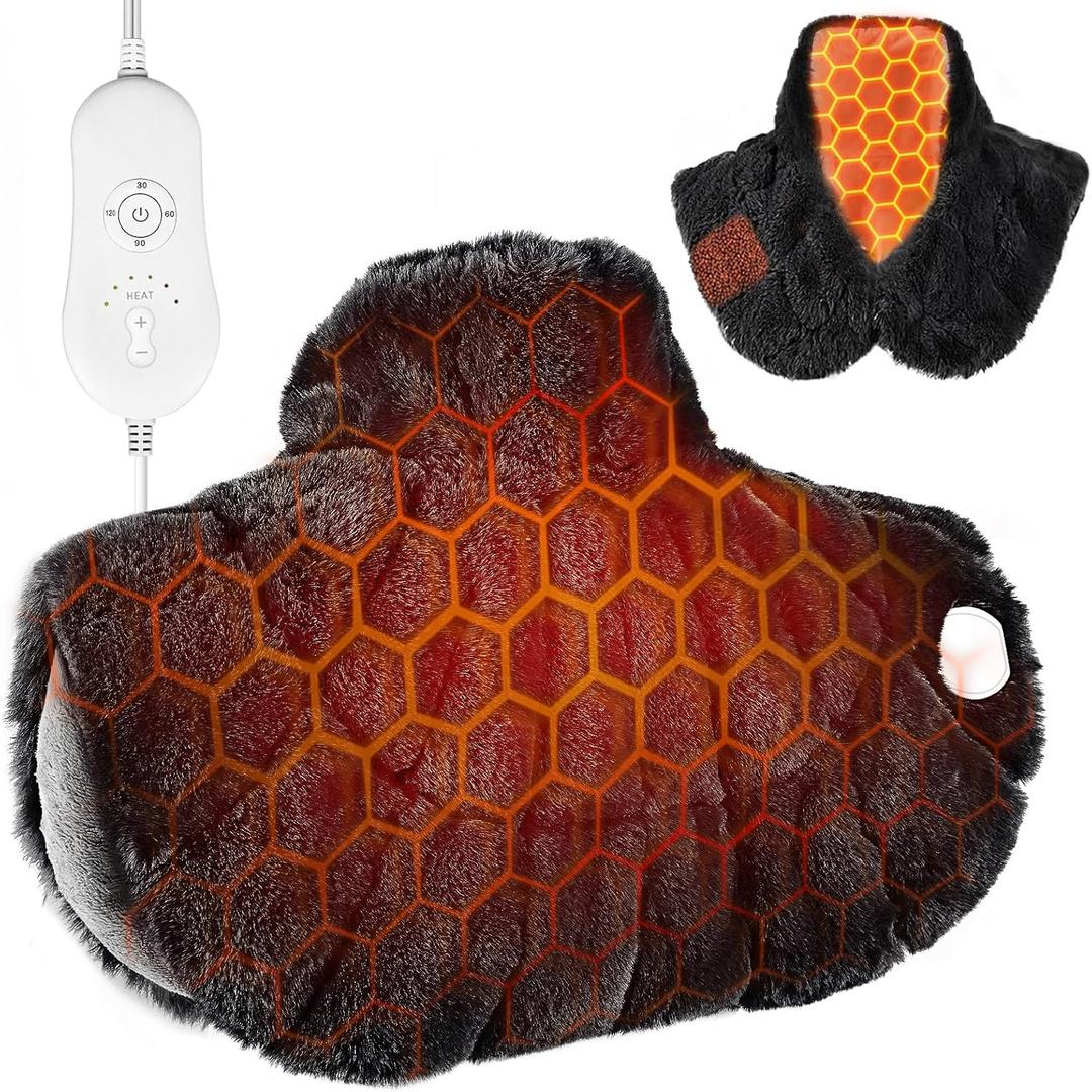 Nalax Heating Pad for Neck and Shoulders and Back, Luxurious Faux Rabbit Fur Fabric, 4lb Tourmaline Weighted Heating pad, 6 Heat Settings,2H Auto Off, Memory Function, Valentine Gift for Women 24"x 20"