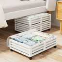 Bamboo Under Bed Storage Containers- Underbed Organizer with Wheels with Large Capacity Dust Bag,Sturdy Wood Rolling Under Bed Shoe Storage Organizer 2 Packs (White, 2 Packs (23.62"16.54"))