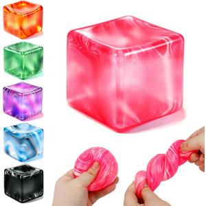 4 x Squishy Stress Cube Sensory Fidget for Adults Anxiety Relief | Squeeze Stress Balls for Classroom Prizes Party Favors Gifts (Pink)