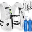 BECOJADDE Running Vest Hydration Backpack for Men Women, 5L Lightweight Running Backpack Hydration Pack for Marathon, Trail, Cycling, Hiking, Jogging (5l Running Vest With Two 500ml Soft Water Bottles, White)