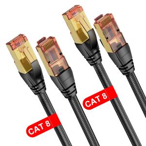 Reborn Cat 8 Ethernet Cable 6FT 2 Pack, Braided High-Speed Heavy Duty 40Gbps, 2000MHz with Gold Plated RJ45 Connector, Ethernet LAN Cable for Indoor/Outdoor Use - Perfect for Modem/Router/Gaming/PC