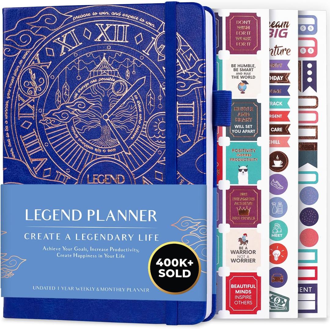 Legend Planner  Undated Weekly & Monthly Life Planner to Hit Your Goals & Live Happier, Organizer Notebook & Productivity Journal, A5 (Royal Blue, Gold) (A5 (5.5'' x 8.3''))