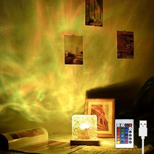 Northern Lights Ocean Wave Projector Light, Galaxy Light Projector, 16 Colors Gradual Rotating Flame Water Ripple Ambient Night Light Non-Wood for Bedroom, Room Decor, Kids Room (RC)