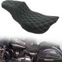 One-Piece Driver & Passenger Seat with Gel Cushion Fit for Harley Touring Electra Glide Road King Road Glide Street Glide 2009-2023 (Diamond + White Line)