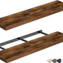 QEEIG Floating Shelves for Wall 31.5" Long - Wall Mounted Shelf Bathroom Kitchen Living Room Bedroom Farmhouse Home Decor Display Bookshelf Large 31.5 x 9.3 inch Set of 2, Rustic Brown (008-80BN)