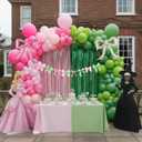 Spring Pink and Green Party Decorations with Bow foil Balloons & Tinsel Foil Fringe Curtains cute Bow Banner for girl baby in bloom baby shower woodland Safari wild one theme party decorations