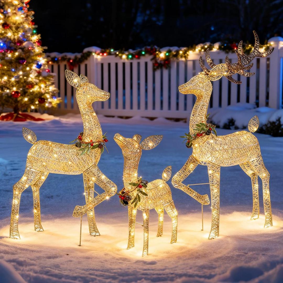 Christmas Deer Decoration Set Real 3D Christmas Reindeer Home with LED Warm Light 175 Festive Atmosphere Decoration