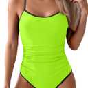 Eomenie Women's One Piece Swimsuit Tummy Control Slimming Bathing Suit Color Block Spaghetti Strap 1 Piece Swim Suit Swimwear (Small)