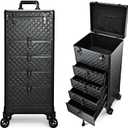 Yueieoun Nail Salon Cart with 4 Drawers,Rolling Makeup Train Case for Beauty,Cosmetology Case on Wheels,Trolley Cart,Lockable Organizer Travel Case for Manicure/Face Painting/Hairstylist/Tattoo Artist