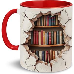 Bookshelf Mug - Gift For Book Lovers - Gift For Librarians - 3D Library Bookshelf Cup - Library Mug - Bookish Coffee Cup - Book Reader Gifts - Birthday Gifts For Writer, BookClub