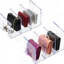 YAGELI Clear Acrylic Purse Organizer for Closet, 3-4 Section Desk File Sorter, 2.95" Wide Slots for Clutches, Handbags, Binders & Folders, Sturdy Stackable Bookshelf Organizer, 2-Pack (3 Sections)