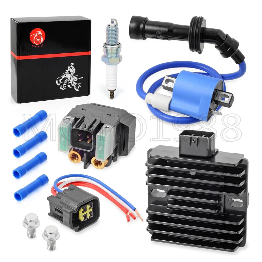 Ignition Coil Pack & Voltage Regulator Rectifier Starter Relay Spark Plugs Compatible with Yamaha YXR660F Rhino 660 2004-2007