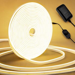 LED Neon Rope Lights, 32.8Ft Warm White Dimmable Led Strip Lights, DIY Flexible Silicone Waterproof Neon Strip Lights for Bedroom, Living Room, Kitchen, Indoor, Outdoor (Power Adapter Included)