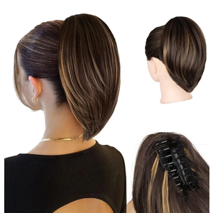 10 Inch Ponytail Extension - Straight Pony Tails Hair Extensions, Claw Clip Ponytail Extension, Synthetic Hair Extensions Ponytail, Clip in Ponytail (Color: Brown with Blonde Highlights)