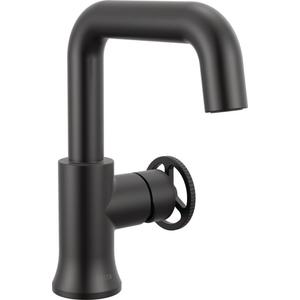 Delta Trinsic U-Spout 1-Hole Bathroom Faucet with Wheel Handle, Matte Black Single Hole Bathroom Sink Faucet, Metal Push-Pop Drain Assembly, Matte Black 5547HAR-BL-DST