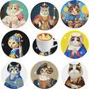 ASslanLYs 8 PCs Diamond Paintings Coasters,Funny Cat Diamond Art Coasters Kits Set with Holder-Adult DIY Craft Diamond Dots for Family Decoration Holiday Gifts