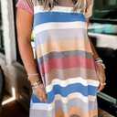 Melliflo Womens Short Sleeve Striped T Shirt Dress Round Neck Color Block Midi Dress Casual Pocket Dress (S)