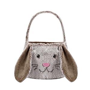 Easter Bunny Basket for Kids,Cute Easter Bucket Bags with Rabbit Ears for Easter Eggs Hunting,Easter Decorations,Candy Gifts Storage (Blue Gingham)