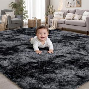 Area Rug for Living Room Bedroom:6x9 Black Grey Soft Fluffy Shag Upgrade Non-Slip High Pile Carpet Large Fuzzy Plush Indoor Floor Decor Shaggy Rug for Kid Boys Girls Playroom Nursery Modern Home (Tie-dyed Dark Grey)