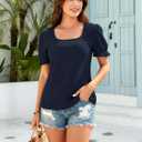 Womens Summer Tops Puff Short Sleeve Cute T Shirts Dressy Casual Square Neck Blouses Clothes (Blue, XL)
