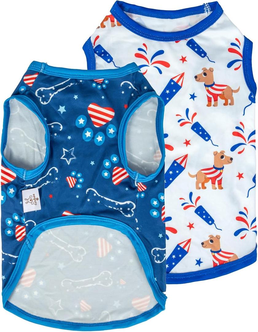 CuteBone 4th of July Dog Shirts 2-Pack Soft Pet Clothes Breathable Summer Vest for Small Puppy and Stretchy Cat Apparel 2BX17M (Medium)