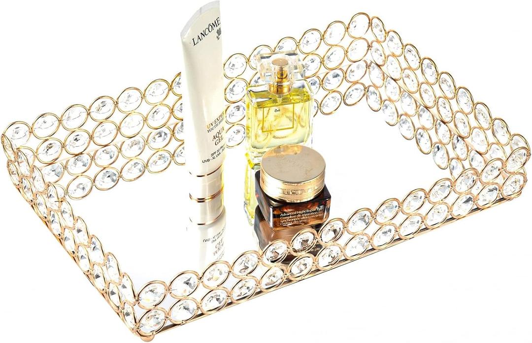 Feyarl Mirrored Crystal Vanity Makeup Tray Ornate Jewelry Trinket Organizer Cosmetic Perfume Bottle Decorative Tray Home Deco Dresser Skin Care Storage (Rectangle 12" x 8") Feyarl Mirrored Crystal Vanity Makeup Tray Ornate Jewelry Trinket Organizer Cosmetic Perfume Bottle Decorative Tray Home Deco Dresser Skin Care Storage (Rectangle 12" x 8")